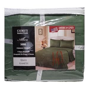 American Linen Allure 3000 Queen Sheet Set Comfy Bamboo World Emerald Green 4Pc
